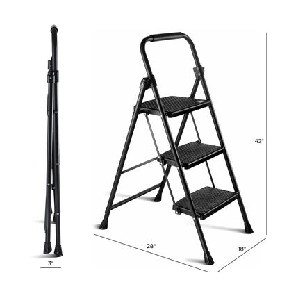 Step Ladder 3 Step Folding Step Stool Step Ladder with Wide Anti-Slip Pedal Step Stool