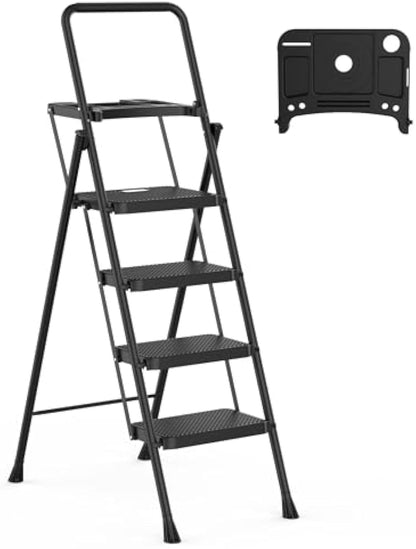 4 Step Ladder, Folding Step Stool with Wide Anti-Slip Pedal