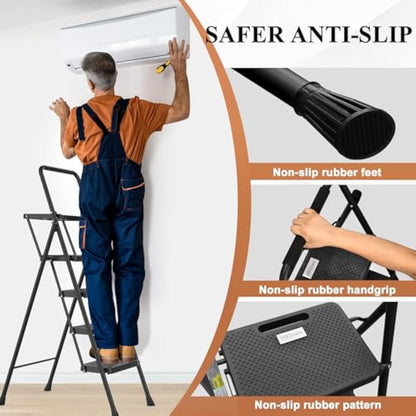 4 Step Ladder, Folding Step Stool with Wide Anti-Slip Pedal