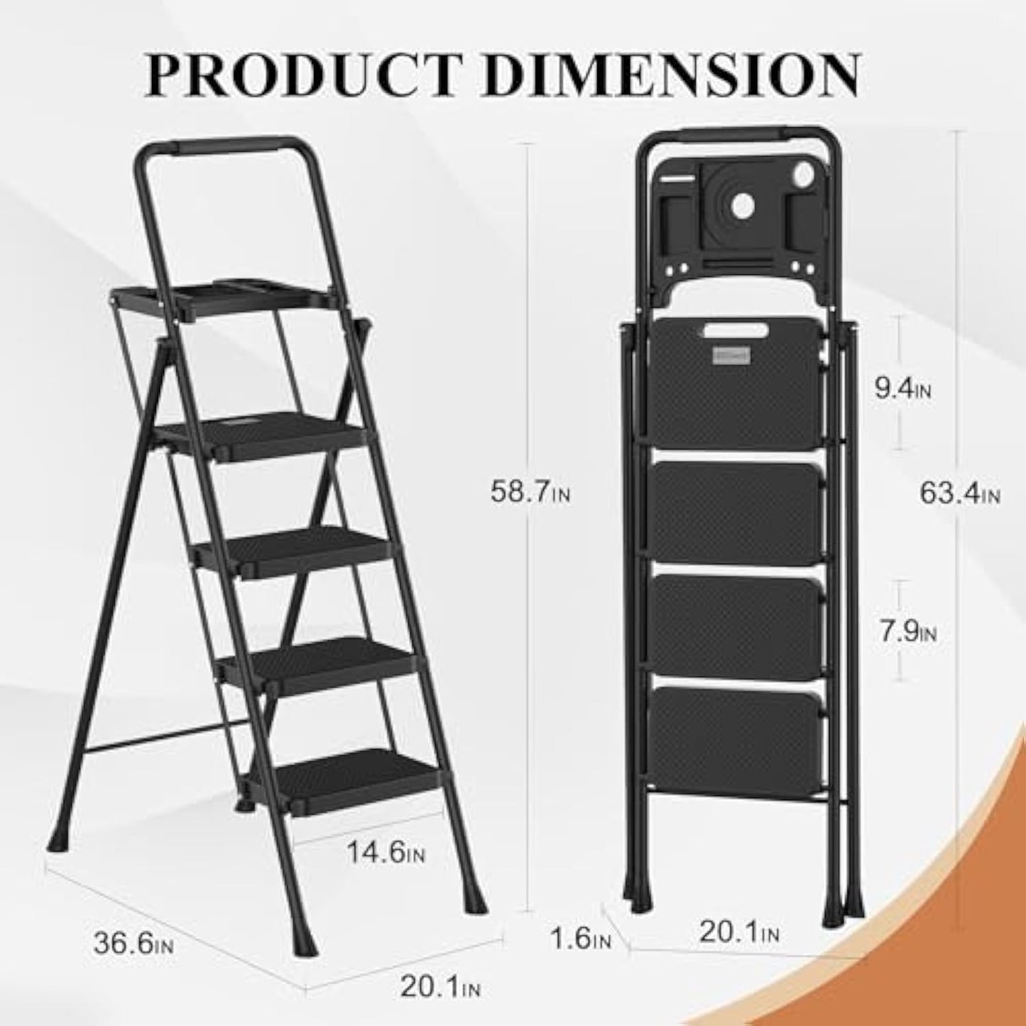 4 Step Ladder, Folding Step Stool with Wide Anti-Slip Pedal